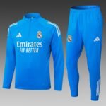 2025/2026 Real Madrid Half-Pull Training Suit Bright Blue Football Shirt Set