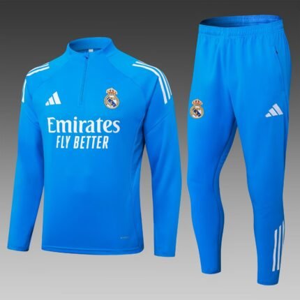 2025/2026 Real Madrid Half-Pull Training Suit Bright Blue Football Shirt Set