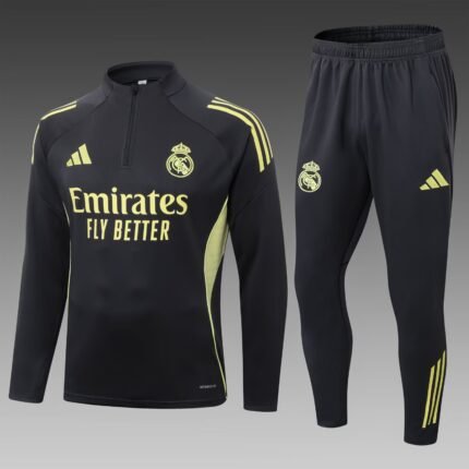 2025/2026 Real Madrid Half-Pull Training Suit Dark Gray Football Shirt 1:1 Thai Quality Set
