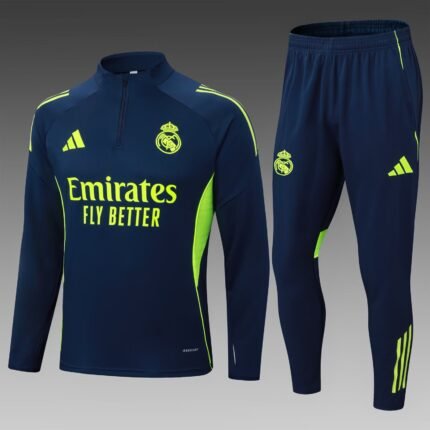 2025/2026 Real Madrid Half-Pull Training Suit Royal Blue Football Shirt 1:1 Thai Quality Set
