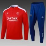 2025/2026 Psg Paris Saint-Germain Half-Pull Training Suit Red  Football Shirt 1:1 Thai Quality Set