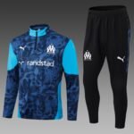 2025/2026 Olympique de Marseille Half-Pull Training Suit Blue-Black Football Jersey Set