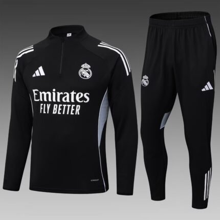 2025/2026 Real Madrid Half-Pull Training Suit Black Football Shirt 1:1 Thai Quality Set