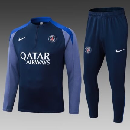 2025/2026 Psg Paris Saint-Germain Half-Pull Training Suit Navy Blue Gray Sleeves Football Shirt 1:1 Thai Quality Set