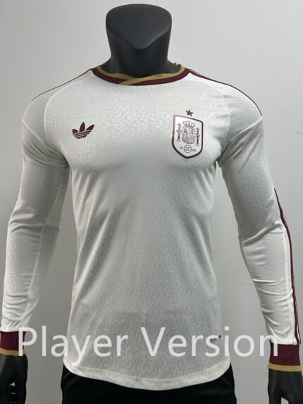 Player Version 2026-2027 Spain Away White  Long sleeves Soccer Jersey AAA