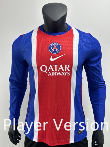 Player version 2026-27  Paris Saint-Germain Home  Red Blue LS Soccer Jersey AAA