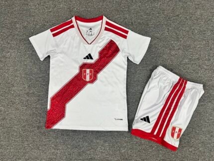 2026-2027 Peru Home White Red kids/youth  Soccer uniform