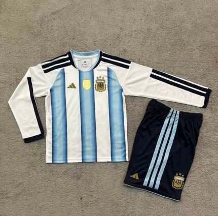 2026-2027 Argentina Home White Blue Kids/Youth Long-sleeved Soccer uniform