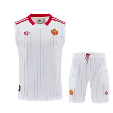 2026-27 Retro version Manchester United White  Red Vest Soccer Uniform