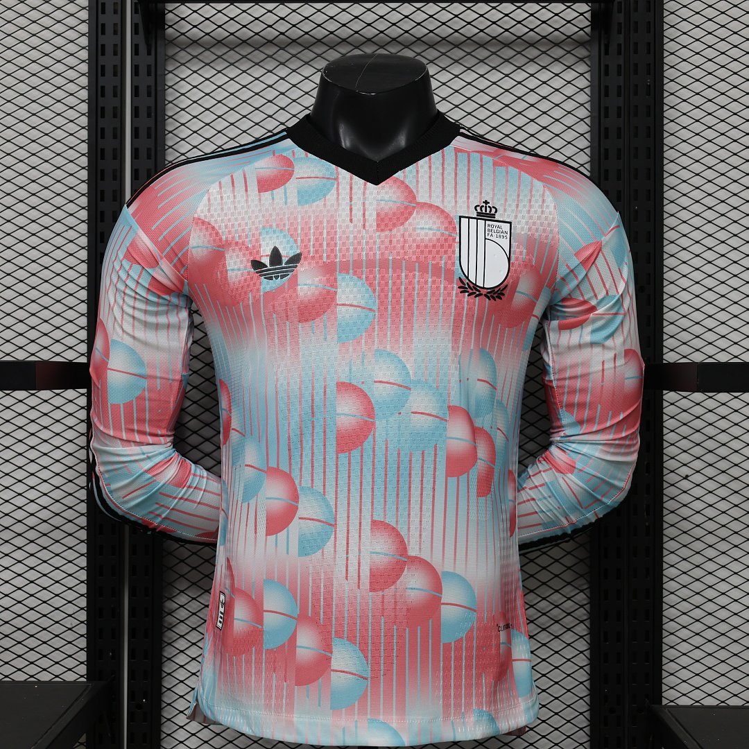 2dd0bf83 (1) Player Version 2026-2027 Belgium Away White Pink Long sleeves Soccer Jersey AAA - Image 1