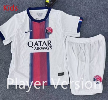 Player version 2026-2027 Paris Away White Red Kids Soccer uniform